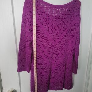 Chico'sweater open knit shirt long sleeve size medium purple crochet lightweight